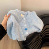 Spring And Autumn 2025 Women's Languid Wind Sweet Soft-Creallow High-End Feeling Heavy-Working Version Of Light Blue Knitted Cardigan Sweater Jacket HZ0108