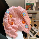 Three-Dimensional Flower Embroidered Knitted Cardigan Women's Autumn And Winter 2025 Women's Dress French Lazy Wind Long-Sleeved Sweater Women's Coat HZ0108