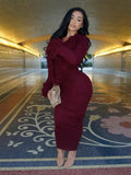 In The Autumn Of 2025, The New Women's Tuxedo Design Is Deep V. Collar Solid Long-Sleeved Knitted Dress HZ0108
