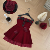 Sexy A line Strapless Summer Burgundy Velvet Dress Holiday Party Outfits For Women HZ1214