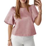 2026 New Elegant Lady Round Collared Fascling Bubble Sleeve Doll Shirt HZ0108