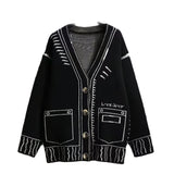 Sweater Women's Fall/Winter 2025 Women's Black And White Cuum Painting Graffiti Loose Lazy Shirt Coat Knitted Top HZ0108