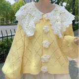 Doll-Collar Small Flower Spring And Autumn Lazy Knitted Cardigan Dress Woman 2025 Women's Version Of Ringge Long-Sleeved Coat Tide HZ0108