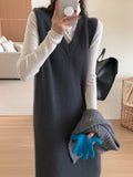 French Autumn And Winter Women's High-End Sweater Coat Women's Vest Vest Skirt Loose Long Knitwear Dress HZ0108