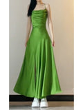 Niulatu A line Spaghetti Straps Green Holiday Dress Satin Birthday Dresses Birthday Outfits SD1293