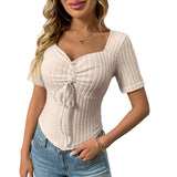 2025 Summer New Fashion Folding Drawstring Sexy Short-Sleeved Top HZ0108