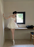 Niulatu Ball Gown Spaghetti Straps White Satin Short Ballet Skirt Birthday Dresses Birthday Outfits SD1166