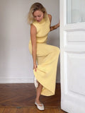 French Sleeveless High-Collar Cotton Wool Knitted Women's Spring Dress Temperament Gentle Low-Waisted Skirt Suit HZ0108