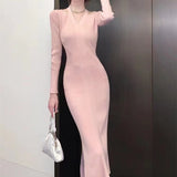 Autumn/Winter 2025 New French Style With Coat Knitted Dress Women With Body V-Neck Bottomed And Left HZ0108