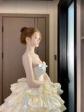 Niulatu Ball Gown Strapless Short Champagne Lolita Dresses Party Dress Birthday Outfits SD1197