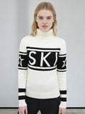 High-Necked Letter-Collage-Colored Sweater With Knitted Long-Sleeved Coat On The Head Hot Women's Clothing HZ0108