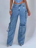 Low-Rise Three-Dimensional Pocket Spliced Jeans Women Autumn 2025 New Loose Falling Lanky Trousers HZ0108