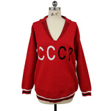 Hot Soviet Collar Knitting Top Loose Letter Striped Long-Sleeved Sweater Fashion Women's Clothing HZ0108