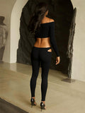 2025 Autumn Women's Shoulder Long Sleeves Short Sleeves Blouses Empty Leggings Two Sets HZ0108