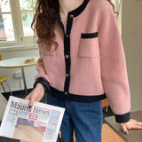 Short-Colored Knitted Cardigan Women 2025 Spring And Autumn New Round Collar Small Fragrant Pocket Hair Thin Women's Coat HZ0108