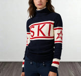 High-Necked Letter-Collage-Colored Sweater With Knitted Long-Sleeved Coat On The Head Hot Women's Clothing HZ0108