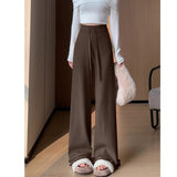 Knitted Broad-Legged Trousers Women's New Spring And Autumn Lazy Windy Glutinous Rice Trousers High-Waist Hanging Casual Drag Trousers Soft Glutinous Pants Tide HZ0108