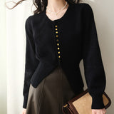 Korean Version Of The Round-Neck Short Metal Buckle Knitted Cardigan Women 2025 New Magenta Red High-End Sweater Jacket HZ0108