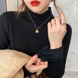 Half-High Collar One-Piece Velvet Bottom Shirt For Women With Autumn And Winter New Plus-Thick Sweater Knitted Cotton Jersey HZ0108