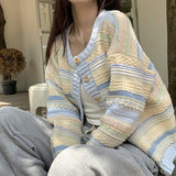 Early Spring And Autumn 2025 New Korean Version Of Loose Striped Outerwear With Knitted Sweater Thin Cardigan Coat Lady HZ0108