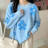 Round-Necked Sweater Women's Autumn And Winter High Sense 2025 New Trendy Fashion Three-Dimensional Flower Nail Bead Knitted Shirt HZ0108