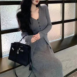 Korean Version Of Autumn And Winter New Square Long Sleeves Of Sleeves Fashion Sweater + High Waist Tight Half-Dress Knitted Two Sets Of Women HZ0108