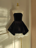 Niulatu A line Strapless Velvet Black Holiday Dress Travel Vacation Dresses Short Birthday Dress SD1257