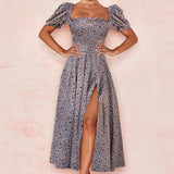 2025 Summer New Women's Collar Bubble Sleeve With Commute Sexy Floral Dress HZ0108