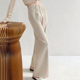 Lazy Pit Strip White Knitted Broad Leg Pants Women Autumn And Winter High Waist Hanging Straight Barrel Loose Leisure Drag Trousers Thickened HZ0108
