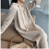 Mid-Winter 2025 Women's Hooded Long Knee Dress Fashion Simple Inside And Outside Wearing Lazy Knitted Dress HZ0108
