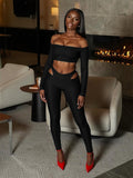 2025 Autumn Women's Shoulder Long Sleeves Short Sleeves Blouses Empty Leggings Two Sets HZ0108