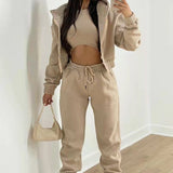 Women's 2025 Spring Suit New Solid Color Simple Hoodie Casual Fashion Sportswear Set HZ0108