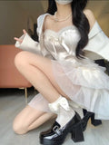 Niulatu 2 Pieces White Top and Bottom Skirt Tulle Party Dress Birthday Dresses Birthday Outfits SD1243