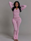 2025 New Women's Fashion Fashion Hooded Zip Open Shirt Repair Casual Trousers Two-Set HZ0108