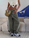 2025 New Street Low-Rise Hottie Jeans Striped Dredged Broad Leg Pants Woman HZ0108