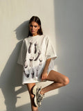 Spring And Summer New Strange Print Short-Sleeved Women's T-Shirt Spring And Summer New Loose Leisure Lazy Big-Size Coat HZ0108