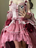 Niulatu Ball Gown Spaghetti Straps Chiffon Summer 18th Birthday Dress High Low Ombre Pink Lolita Dress Birthday Outfits HZ1214