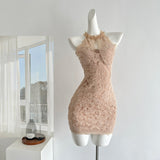 Sexy Sheath Jewel Floral Pink Lace Summer Dress Holiday Party Outfits For Women HZ1214