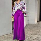Women's 2025 Spring Sets Easier Elegant Casual Printed Shirts Broad Legs Fashion Set Women HZ0108