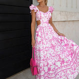 2026 Spring New Women's Fashion Temperament Collar High-Waisted Bohemian Dress Women HZ0108