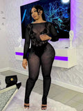 New 2025 Solid-Colored Round-Necked Back-Up Sexy Perspective Long-Sleeved Knit Trousers HZ0108