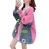 Designing Denim Splicing Sweater Women's Cardigan 2025 New Autumn And Winter Loose Lazy Knit Coat Top HZ0108