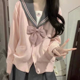 JK Uniforms Fall College Outside The Wind Loose Solid Sweater Knitted Cardigan Thin Coat Women's Top HZ0108