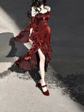 Niulatu French High Low Spaghetti Straps Christmas Dress Burgundy Birthday Dresses Birthday Outfits SD1130