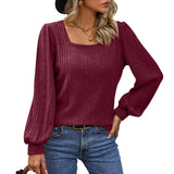 2025 Autumn And Winter New Lady Pit Strips Grinding Square Collar Fashion Lantern Sleeve Long Sleeve Top HZ0108
