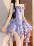 Niulatu A line Spaghetti Straps Lilac Organza Short Homecoming Dresses Party Dress Birthday Outfits SD1202