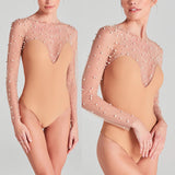 Niulatu Spring And Summer New Long Sleeves With Beads Spliced Jumpsuit INS Casual Women's Jumpsuit SPCP