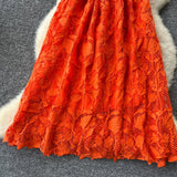 Niulatu A line Straps Orange Lace Holiday Dresses Midi Length Women's Dress SD1273