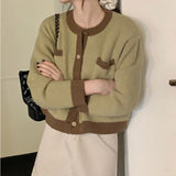 Short-Colored Knitted Cardigan Women 2025 Spring And Autumn New Round Collar Small Fragrant Pocket Hair Thin Women's Coat HZ0108