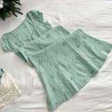 Tea Break French Puff Sleeve Hollow First Love Fishtail Dress 3-Piece Set HZ1214